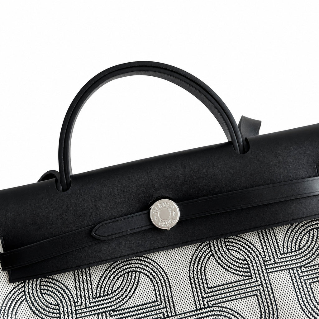 Herbag 31cm Saddle-Inspired Canvas Body with Leather Handle and Shoulder Strap — Saddle-Influenced Canvas Hand-Carry Style