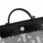 Herbag 31cm Saddle-Inspired Canvas Body with Leather Handle and Shoulder Strap — Saddle-Influenced Canvas Hand-Carry Style