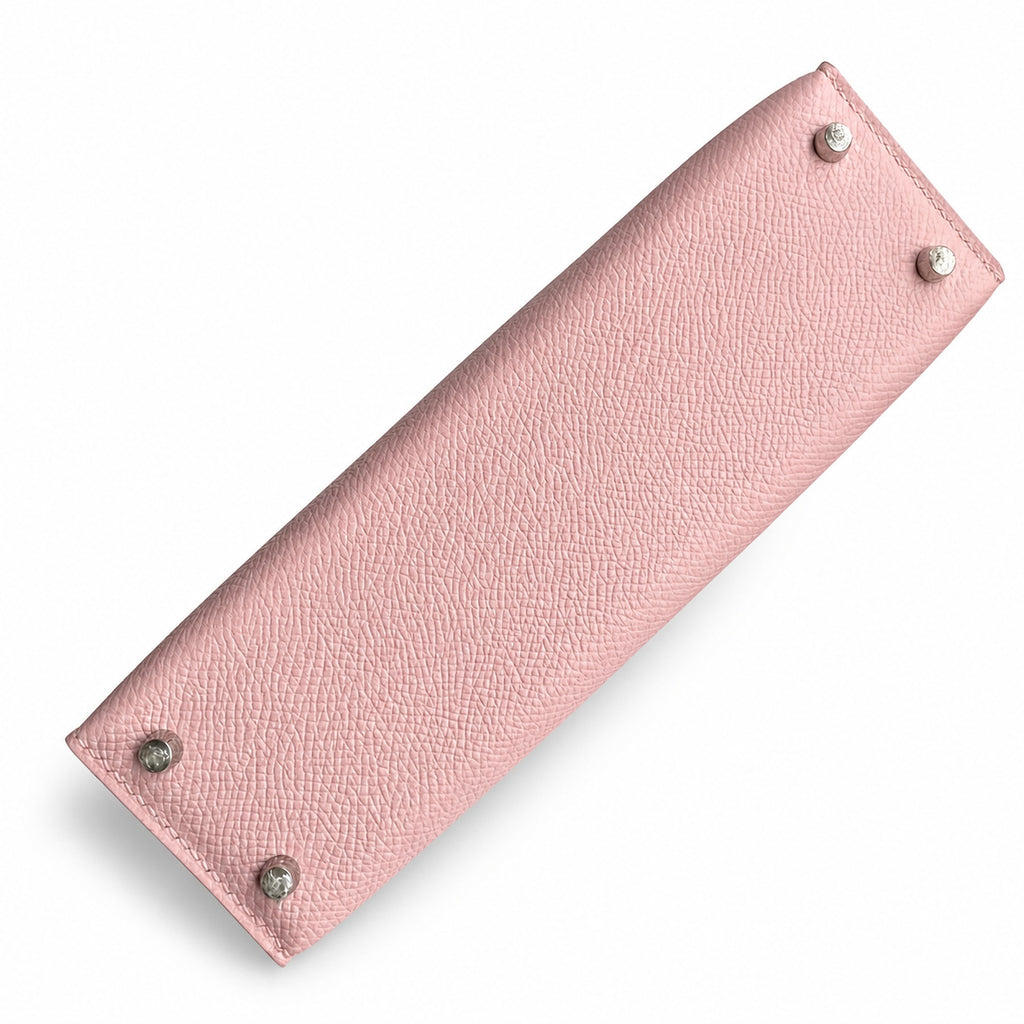 handmade Mini Kelly II 19cm imported Epsom Leather 3Q Pink Silver Buckle — Polished Compact Handbag