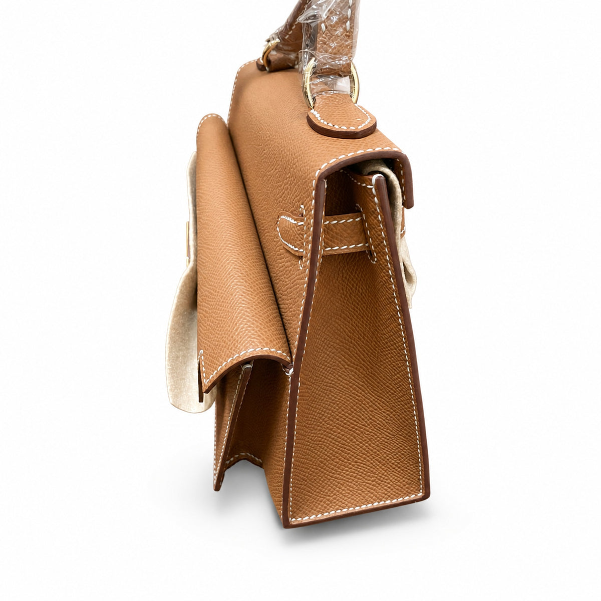 Kelly Desordre 20cm Sellier double-sided Epsom original palm print leather ck37 Golden Brown Gold Gold Buckle GHW top hand sewing — Double-Sided Structured Handbag