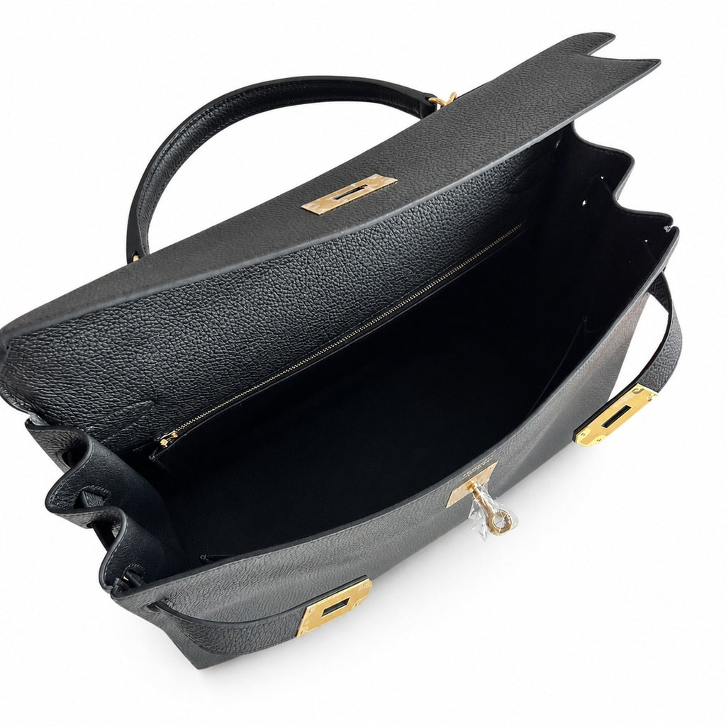 Kelly 40cm in Black Togo Leather with Gold Buckle Handmade — Sophisticated Carry Design