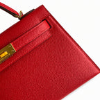 handmade Mini Kelly II 19cm imported Epsom Leather flag Red Gold Buckle — Distinctive Petite Bag