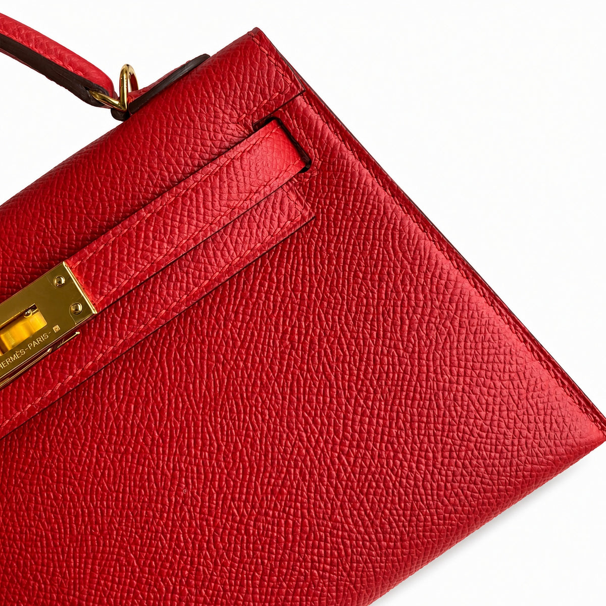 handmade Mini Kelly II 19cm imported Epsom Leather flag Red Gold Buckle — Distinctive Petite Bag