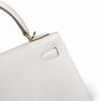 Kelly 25 Milkshake White Epsom Gold Buckle handmade with wax thread — Distinctive Hand-Carry Bag