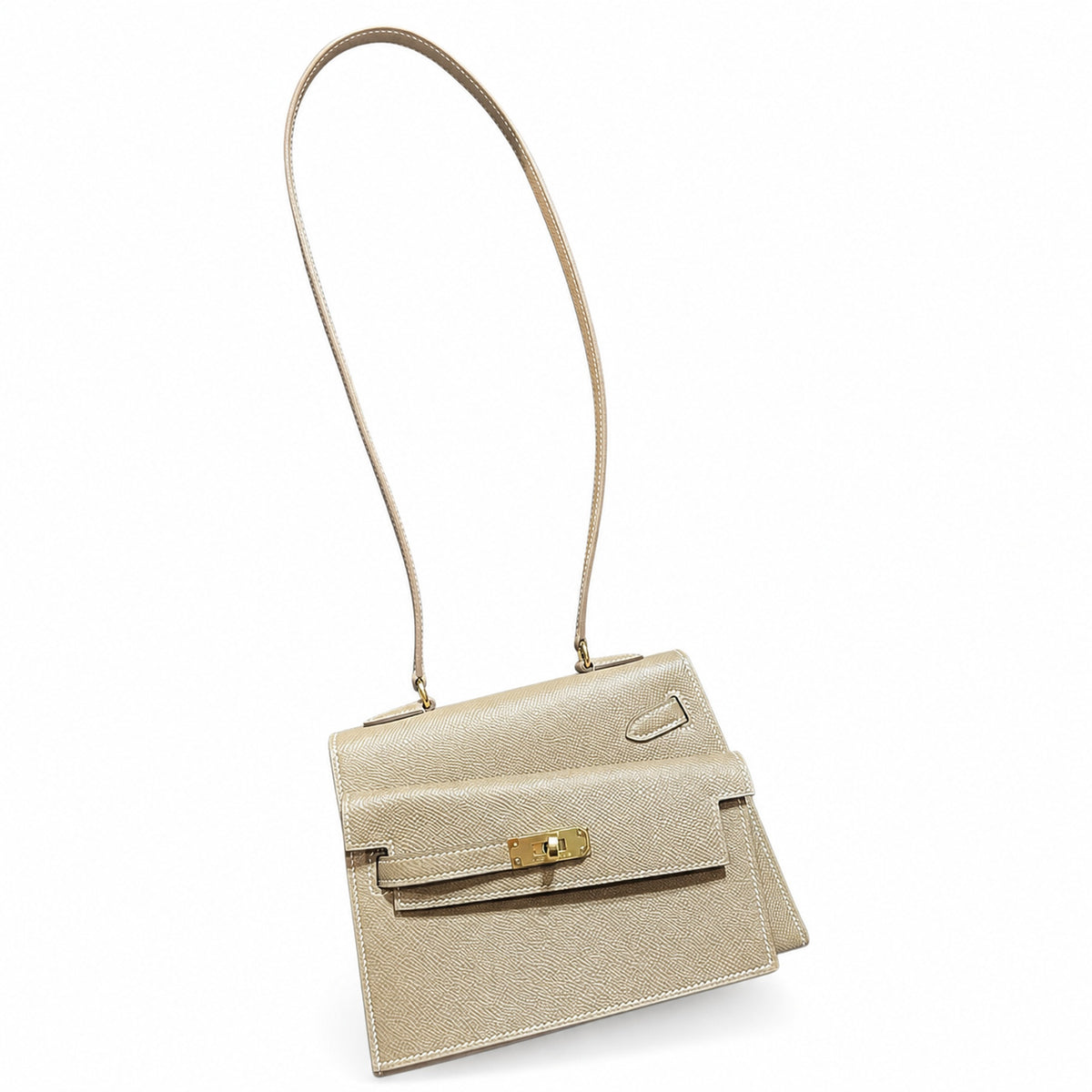 Double-sided Kelly DESORDRE original Epsom Leather etoupe gray Elephant Gray order — Polished Two-Sided Top-Handle Bag