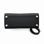 Kelly 25cm in Black Togo Leather with Silver Buckle Handmade — Streamlined Top-Handle Handbag