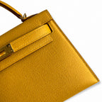handmade Mini Kelly II 19cm imported Epsom Leather amber yellow Gold Buckle — Distinctive Petite Bag