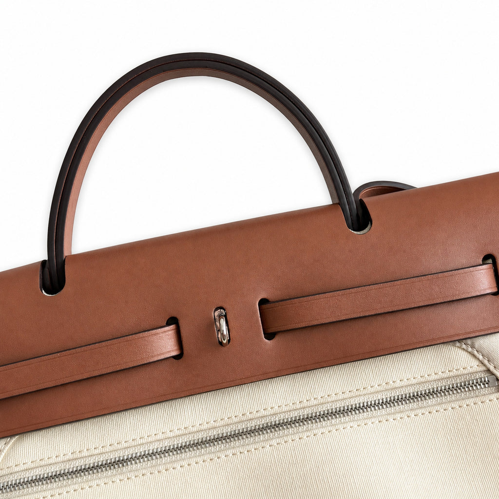 Herbag 31cm Saddle-Inspired Canvas Body with Leather Handle and Shoulder Strap — Canvas Body and Leather Trim Design