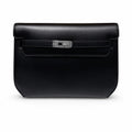 Kelly Depeches25 Black Silver Box Leather — Structured Hand-Carry Clutch