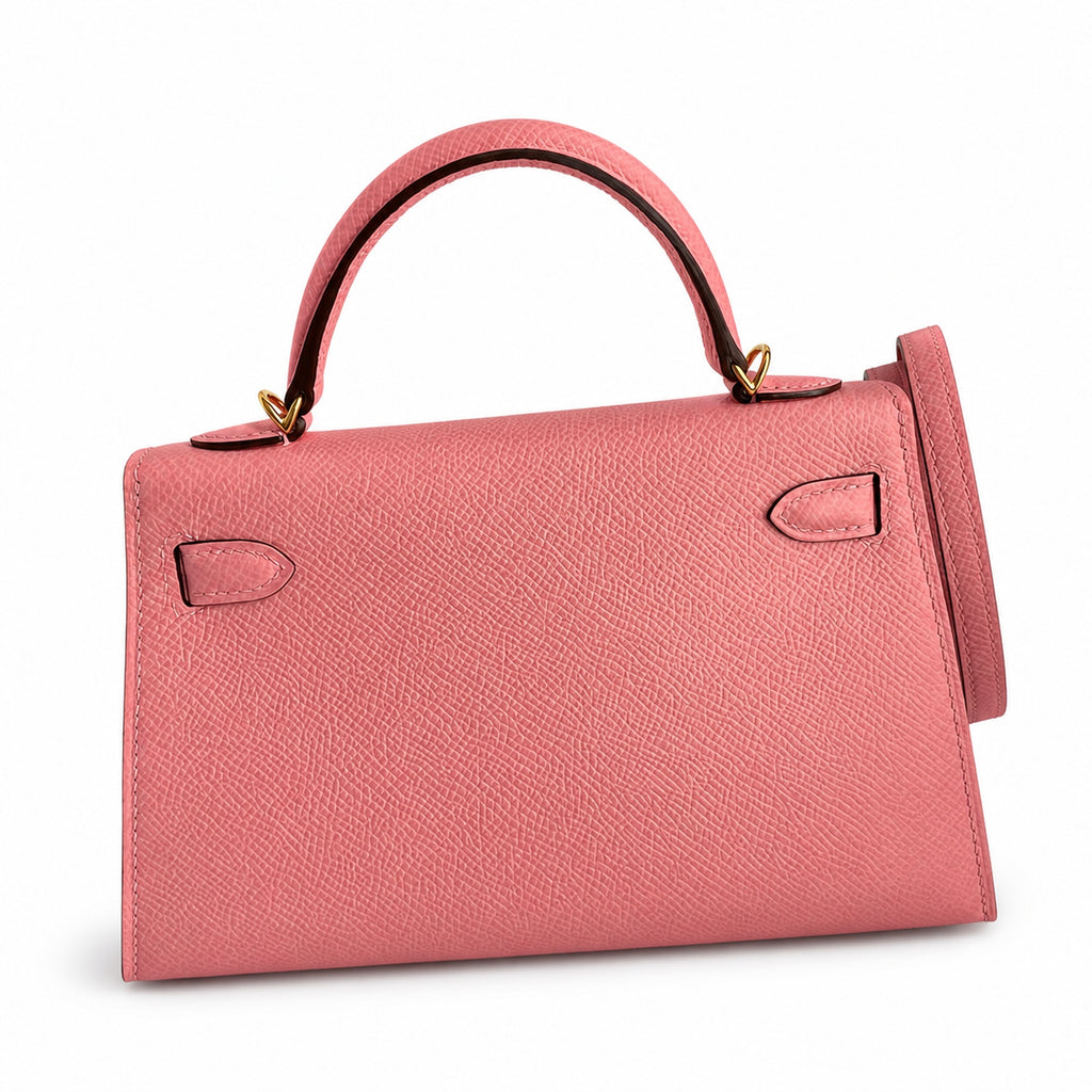 handmade Mini Kelly II 19cm imported Epsom Leather Milkshake Powder Gold Buckle — Timeless Mini Top-Handle Design