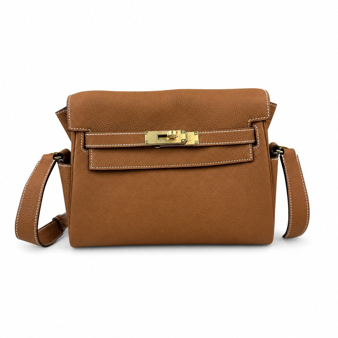 Kelly Messenger messenger bag for men and women, native Gold Buckle, imported leather, all-steel hand-waxed thread, the best value for money on the — Streamlined Top-Handle Handbag