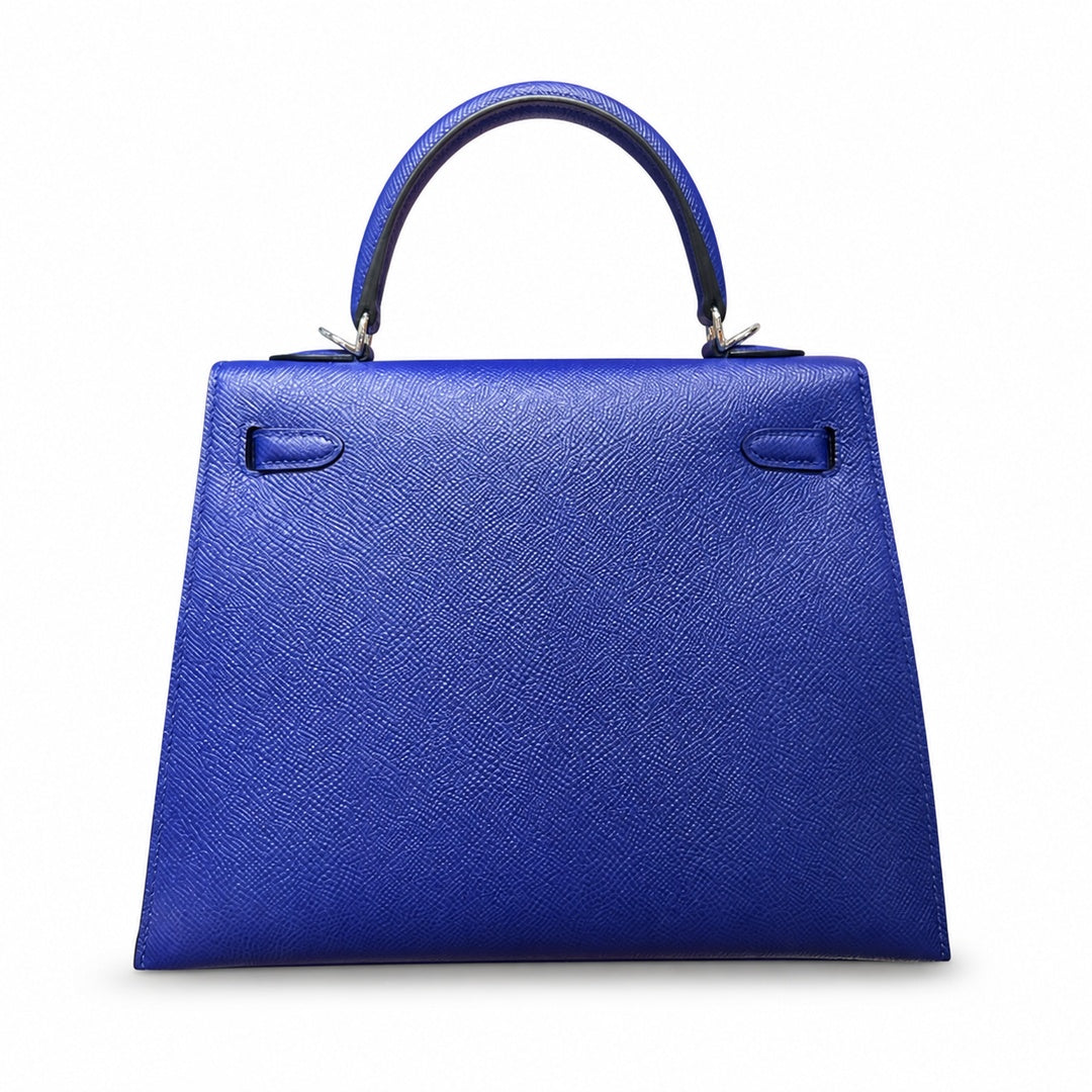Kelly 25cm Epsom Leather 7T BlueElectric electric blue top handcraft — Elegant Structured Carry Style