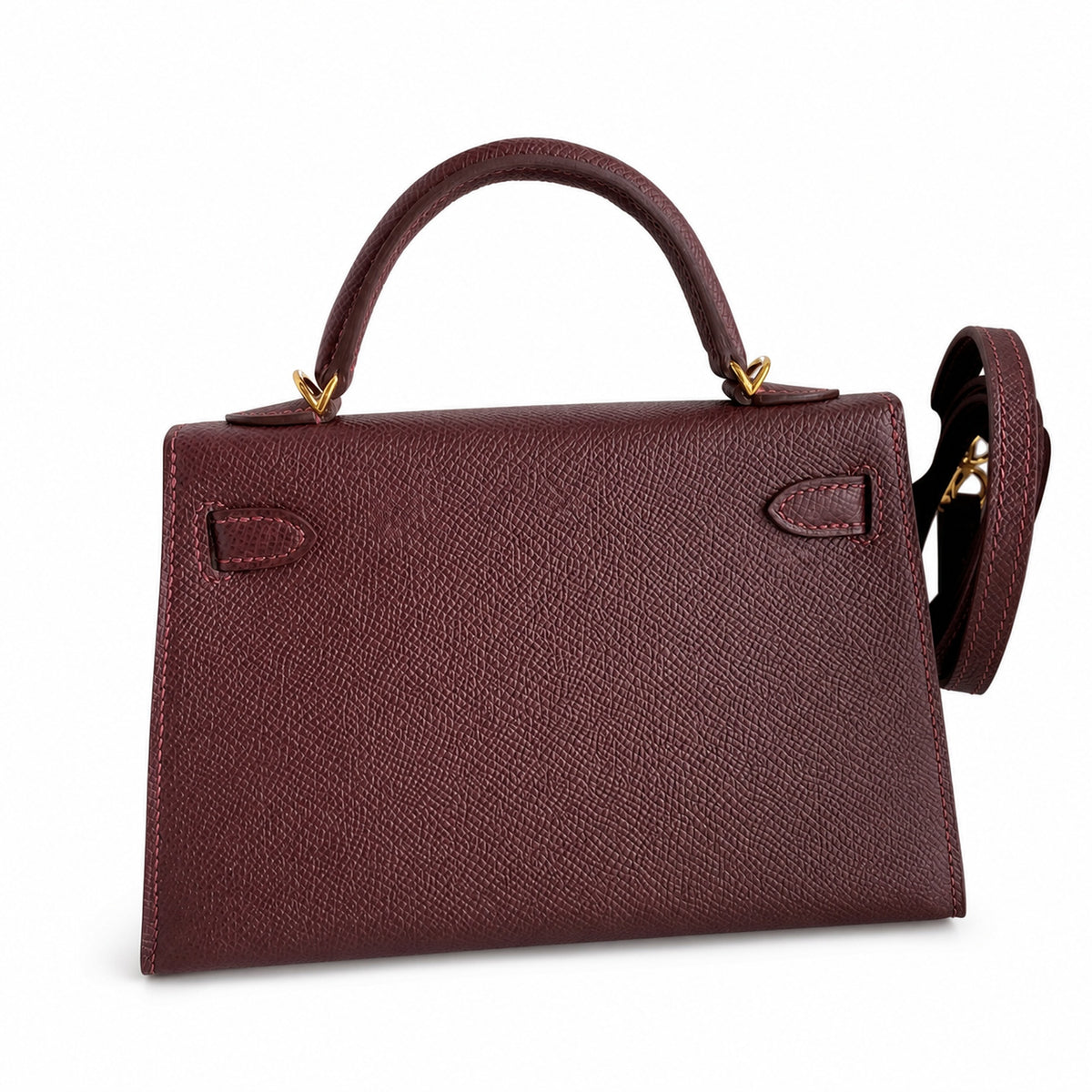 handmade Mini Kelly II 19cm imported Epsom Leather Hermès Red Gold Buckle — Elegant Compact Carry Style