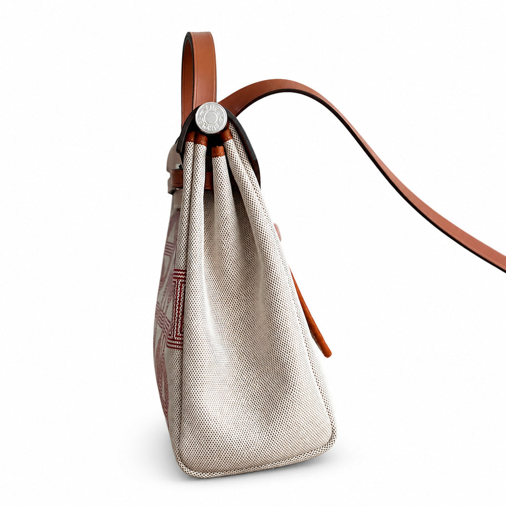Canvas Body, Leather Handle and Shoulder Strap: Herbag 31cm Saddle-Inspired Canvas Body with Leather Handle and Shoulder Strap