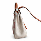 Canvas Body, Leather Handle and Shoulder Strap: Herbag 31cm Saddle-Inspired Canvas Body with Leather Handle and Shoulder Strap