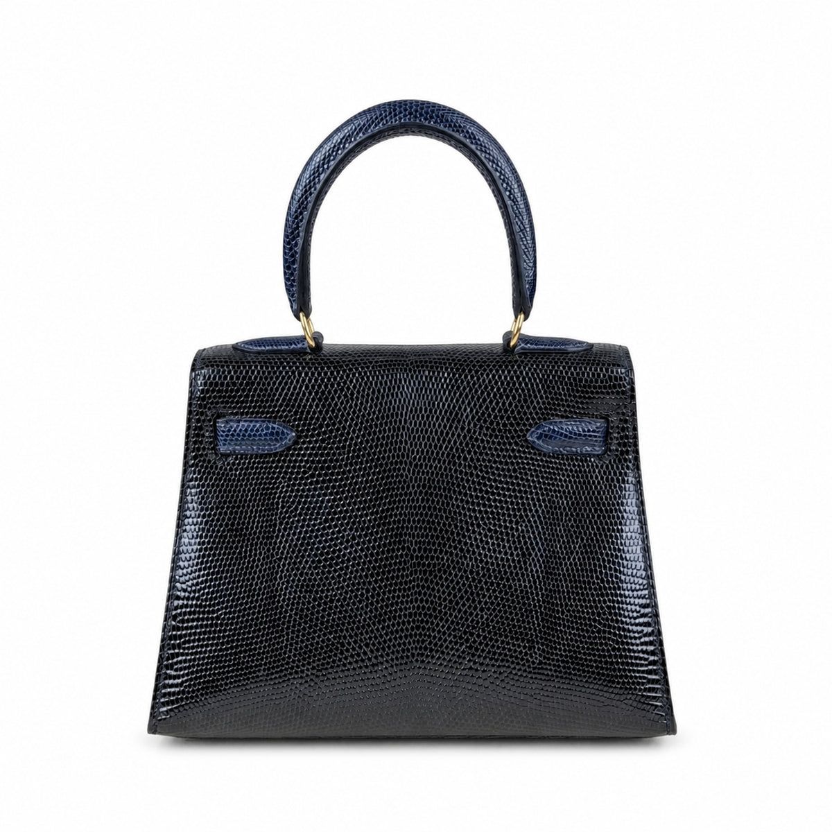 Kelly 20cm in blue lizard Leather Handmade — Structured Top-Handle Handbag