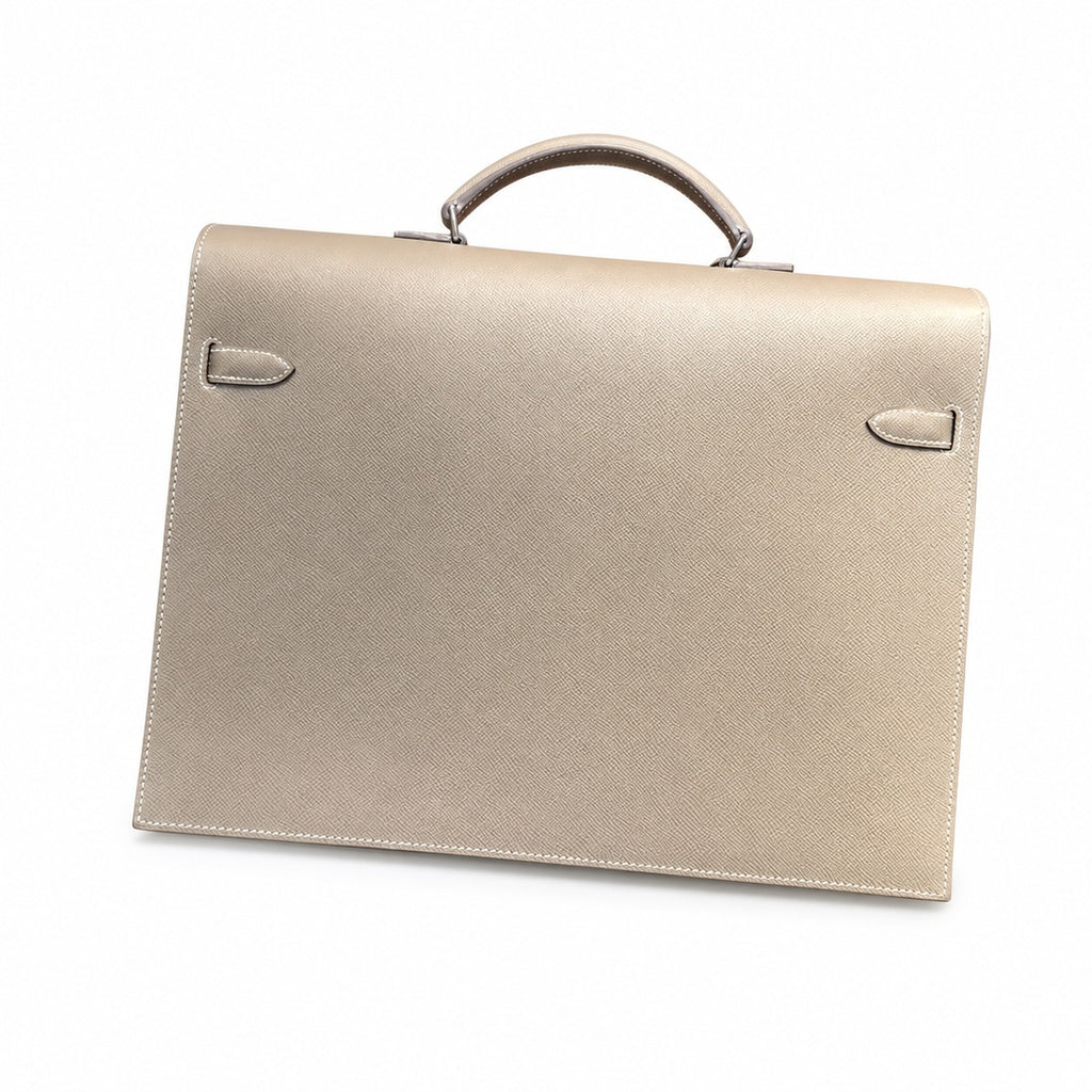 Kelly briefcase 38cm Epsom Leather 18 Etoupe Elephant Gray top handcraft — Polished Hand-Carry Briefcase