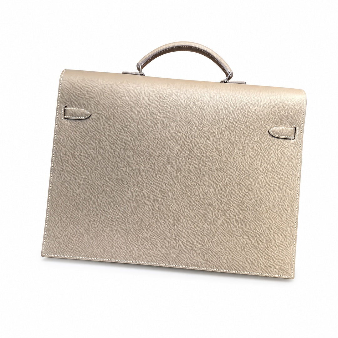 Kelly briefcase 38cm Epsom Leather 18 Etoupe Elephant Gray top handcraft — Polished Hand-Carry Briefcase