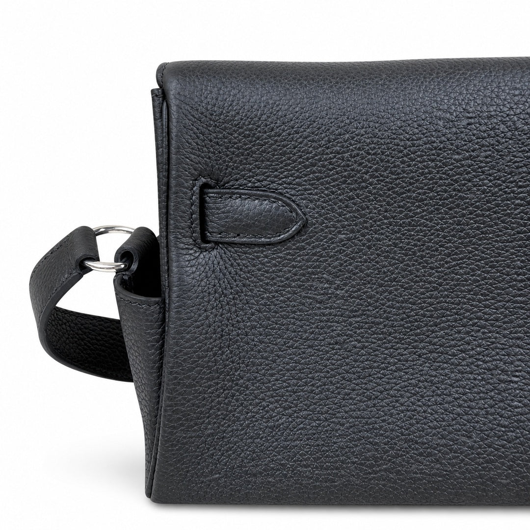 Kelly Messenger messenger bag for men and women, Black Silver Buckle, imported leather, all-steel hand-waxed thread, the highest cost-effectiveness — Versatile Structured Bag