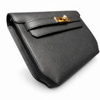 Kelly Depeches 25cm Epsom Leather 89 Noir Black top handcrafted — Versatile Hand-Carry Clutch