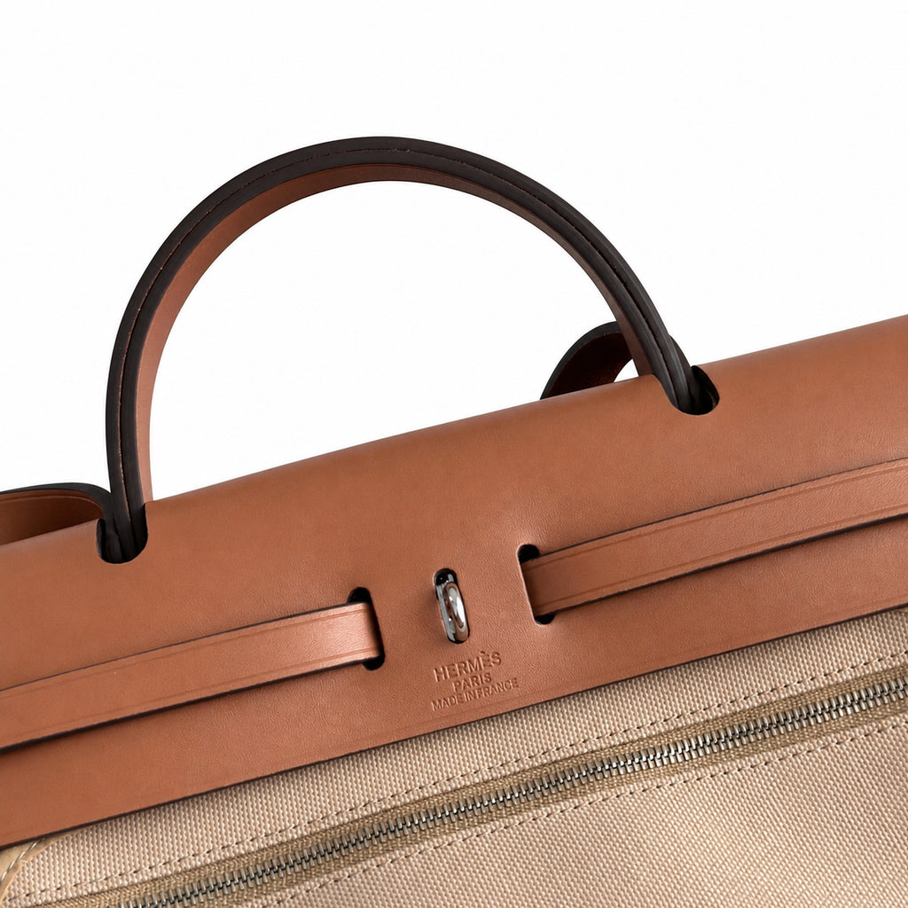 Herbag 31cm Saddle-Inspired Canvas Body with Leather Handle and Shoulder Strap — Canvas Shoulder Bag with Leather Accents