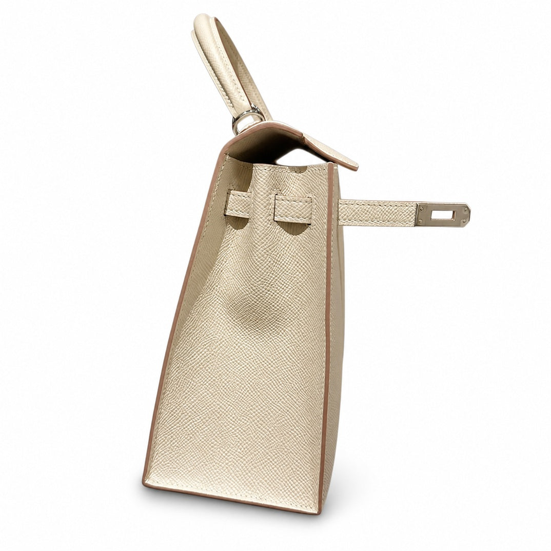 Kelly 25cm in Nata Epsom Leather with Silver Buckle Handmade — Versatile Structured Bag