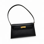Kelly Elan 25 Underarm Baguette Bag in Black with Gold Buckle — Streamlined Elan Carry Design