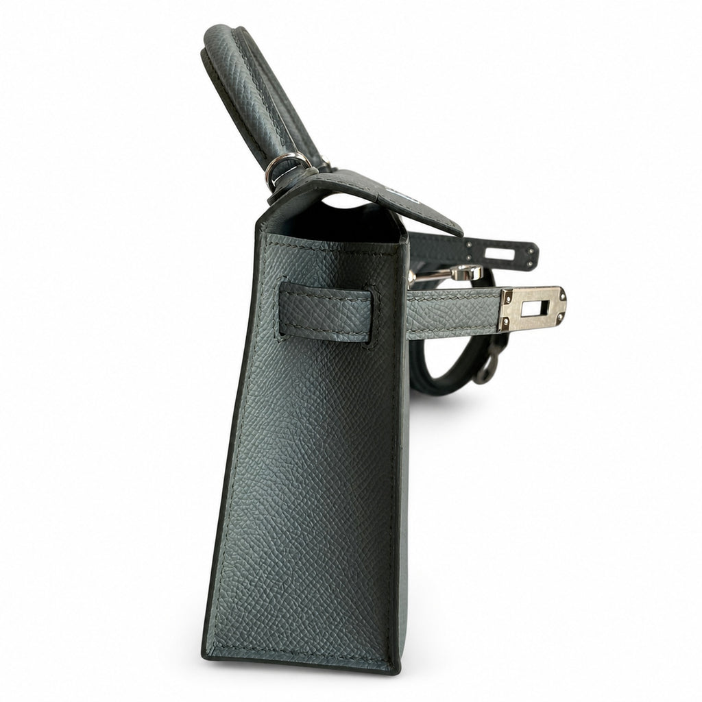 handmade Mini Kelly II 19cm imported Epsom Leather almond green Silver Buckle — Streamlined Mini Handbag