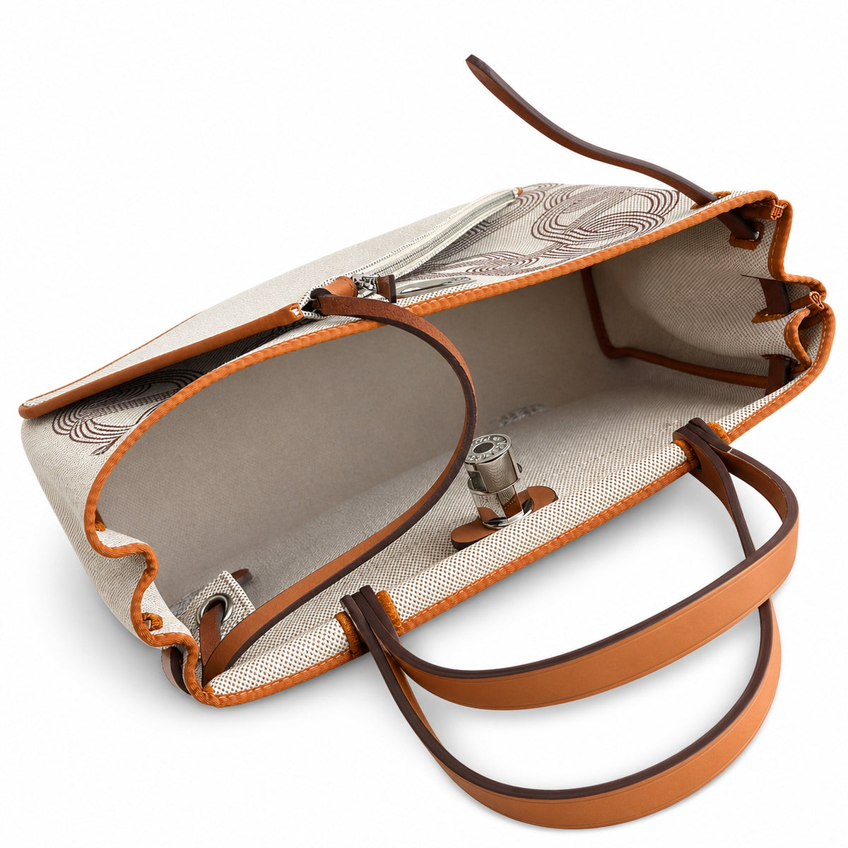 Polished Canvas-and-Leather Shoulder Style: Herbag 31cm Saddle-Inspired Canvas Body with Leather Handle and Shoulder Strap