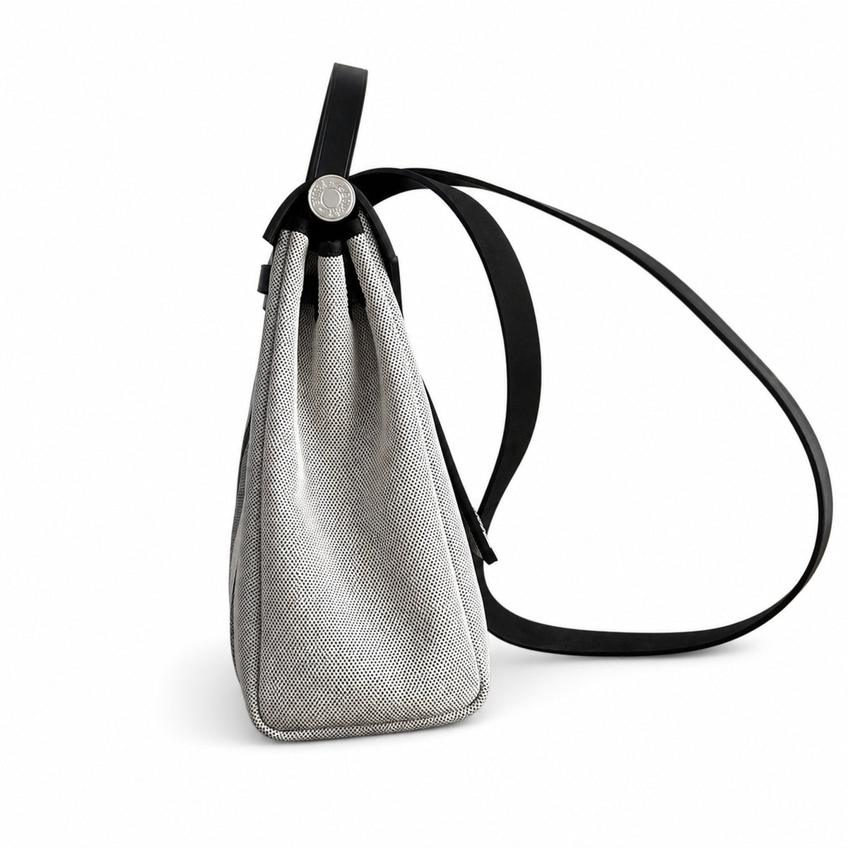Polished Saddle-Inspired Carryall: Herbag 31cm Saddle-Inspired Canvas Body with Leather Handle and Shoulder Strap