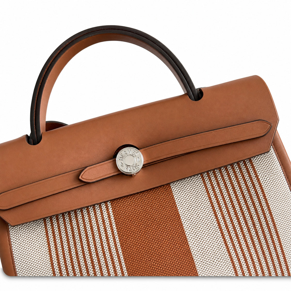 Herbag 31cm Saddle-Inspired Canvas Body with Leather Handle and Shoulder Strap — Polished Canvas-and-Leather Shoulder Style