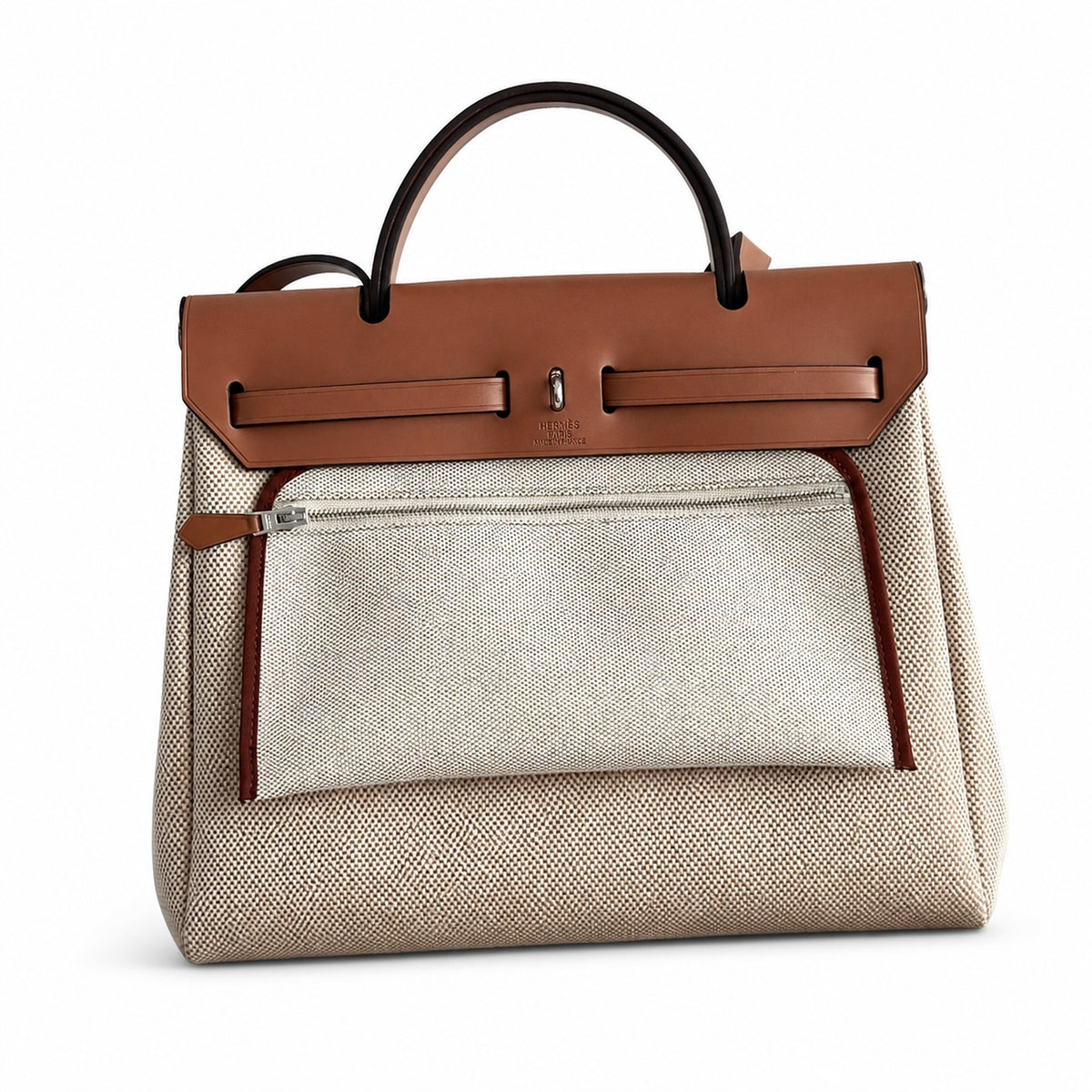 Structured Leather-Trimmed Canvas Carryall: Herbag 31cm Saddle-Inspired Canvas Body with Leather Handle and Shoulder Strap