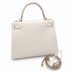 Kelly 28cm in Milkshake White Epsom Leather with Rose Gold Buckle Handmade — Elegant Structured Carry Style