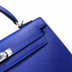 Kelly 25cm Epsom Leather 7T BlueElectric electric blue top handcraft — Elegant Structured Carry Style