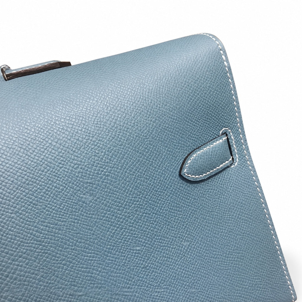 Kelly briefcase 38cm Epsom Leather 75 Bleu Jean denim blue top handcraft — Polished Hand-Carry Briefcase