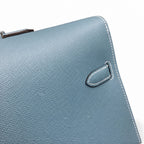 Kelly briefcase 38cm Epsom Leather 75 Bleu Jean denim blue top handcraft — Polished Hand-Carry Briefcase