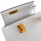 handmade Mini Kelly II 19cm imported Epsom Leather cream White Gold Buckle — Streamlined Mini Handbag