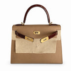 Kelly 28 Milk tea color with honey brown, Epsom with American color, Gold Buckle, hand sewing — Elegant Structured Carry Style
