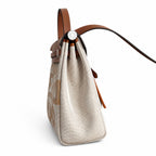 Herbag 31cm Saddle-Inspired Canvas Body with Leather Handle and Shoulder Strap — Timeless Leather-Accented Canvas Carry