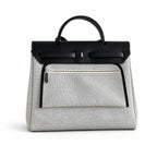 Herbag 31cm Saddle-Inspired Canvas Body with Leather Handle and Shoulder Strap — Refined Canvas Body with Leather Details