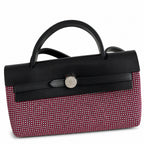 Herbag 31cm Saddle-Inspired Canvas Body with Leather Handle and Shoulder Strap — Distinctive Leather-Trimmed Canvas Design