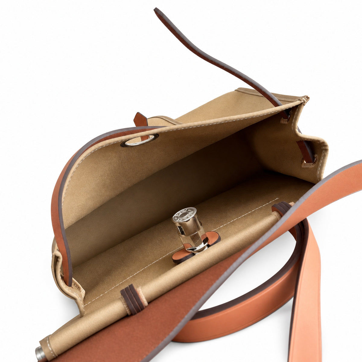 Herbag 31cm Saddle-Inspired Canvas Body with Leather Handle and Shoulder Strap — Polished Canvas-and-Leather Handbag