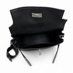 Kelly Messenger messenger bag for men and women, Black Silver Buckle, imported leather, all-steel hand-waxed thread, the highest cost-effectiveness — Versatile Structured Bag