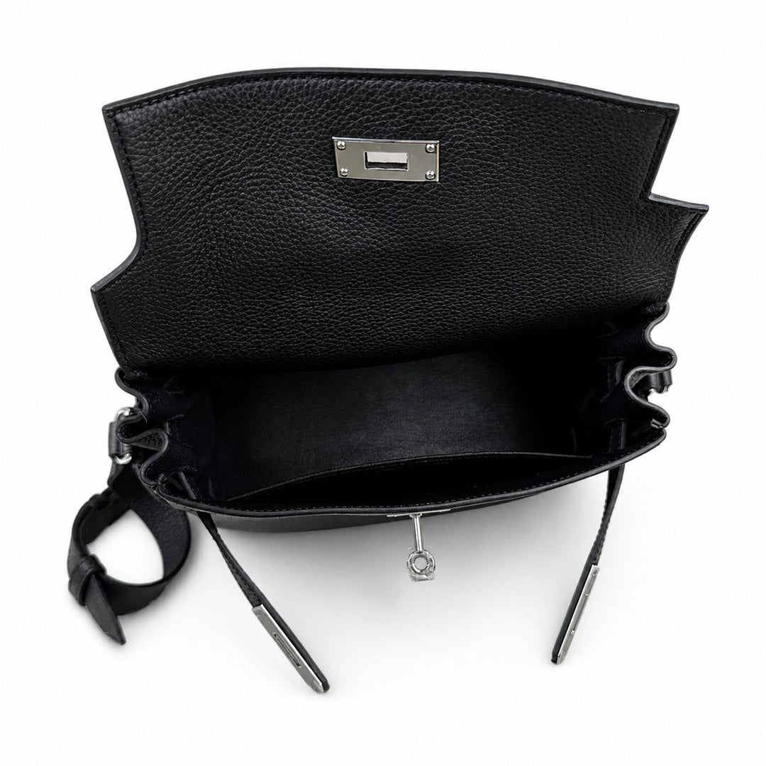 Kelly Messenger messenger bag for men and women, Black Silver Buckle, imported leather, all-steel hand-waxed thread, the highest cost-effectiveness — Versatile Structured Bag