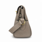 Kelly Messenger messenger bag for men and women, light gray Gold Buckle, imported leather, all-steel hand-waxed thread, the highest — Refined Top-Handle Bag