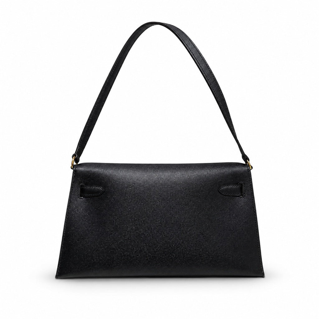 Kelly Elan 25 Underarm Baguette Bag in Black with Gold Buckle — Streamlined Elan Carry Design
