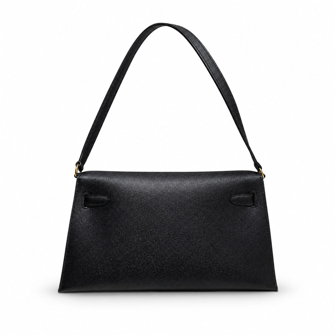 Kelly Elan 25 Underarm Baguette Bag in Black with Gold Buckle — Streamlined Elan Carry Design