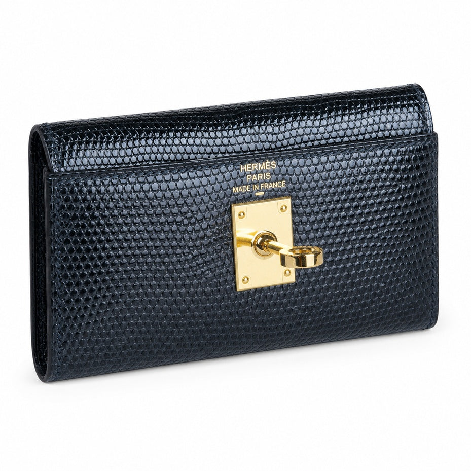 Kelly 20cm in blue lizard Leather Handmade — Structured Top-Handle Handbag
