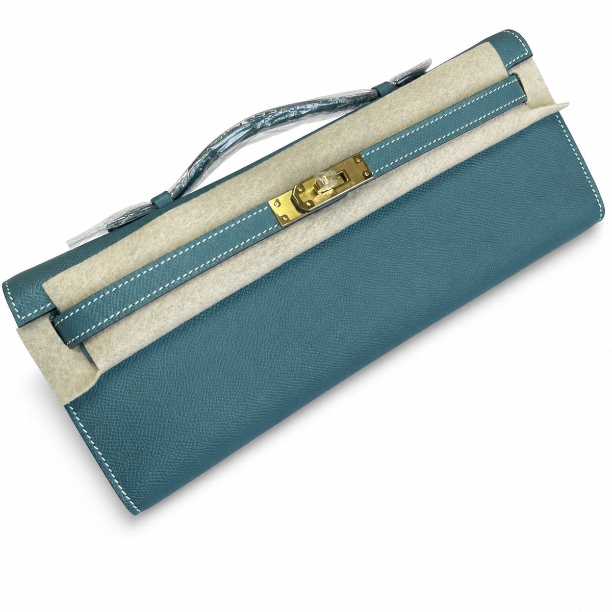Kelly Cut 31 Clutch Epsom Leather Denim Blue — Polished Compact Clutch