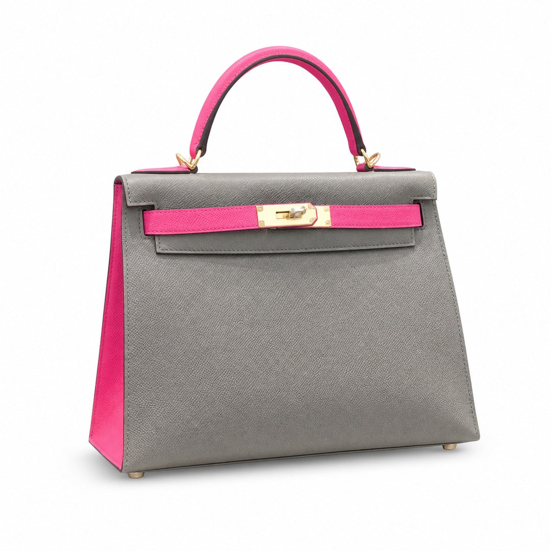 Kelly 28cm in Elephant Gray Epsom Leather Handmade — Distinctive Hand-Carry Bag